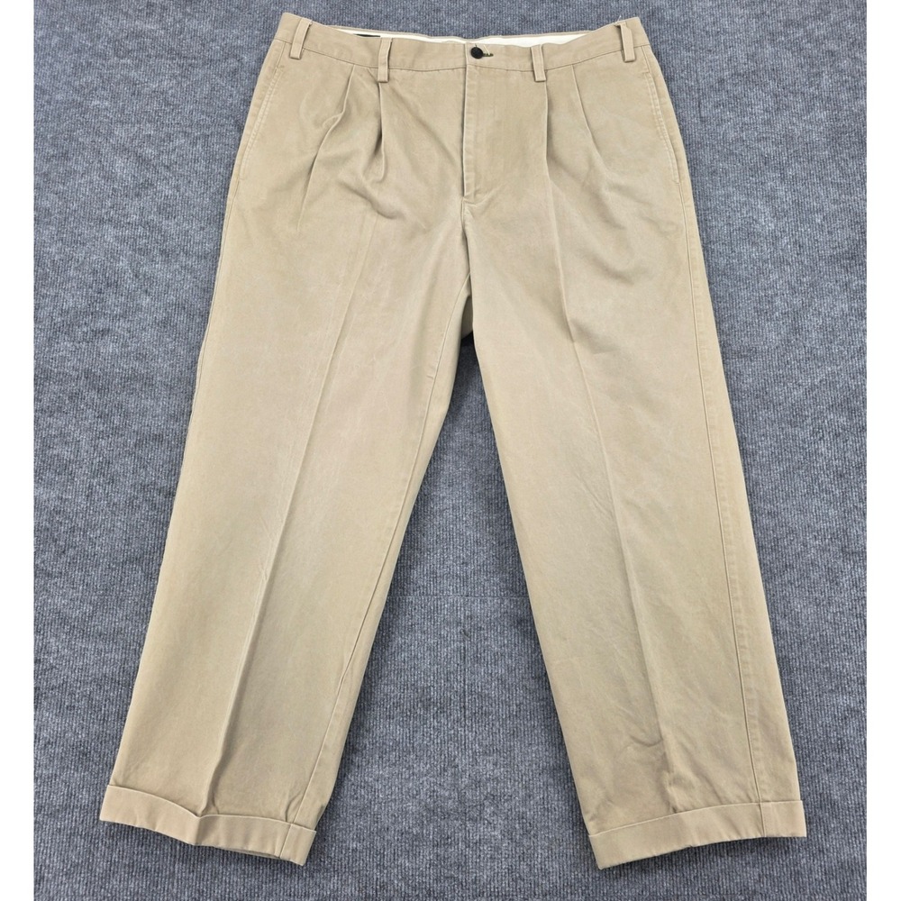 Orvis Mens Pleated Chino Pants Khaki Tan Cotton Cuffed Straight 38x28 8K57